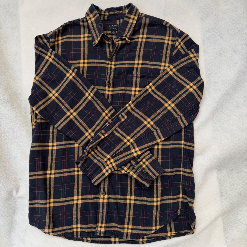 J. Crew Re-Imagined Flannel Shirt Mens Large Navy Plaid Cotton Button Down